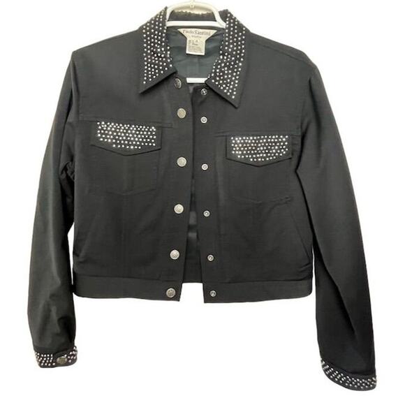 Paolo Santini Studio Women's Black Stretch Jacket 8 Rhinestone Studded - Picture 1 of 6